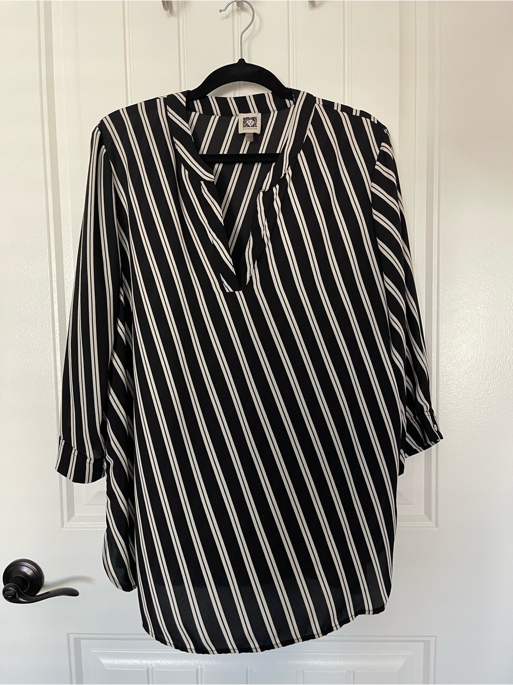 Anne Klein Black and White Diagonal Stripe Tunic large